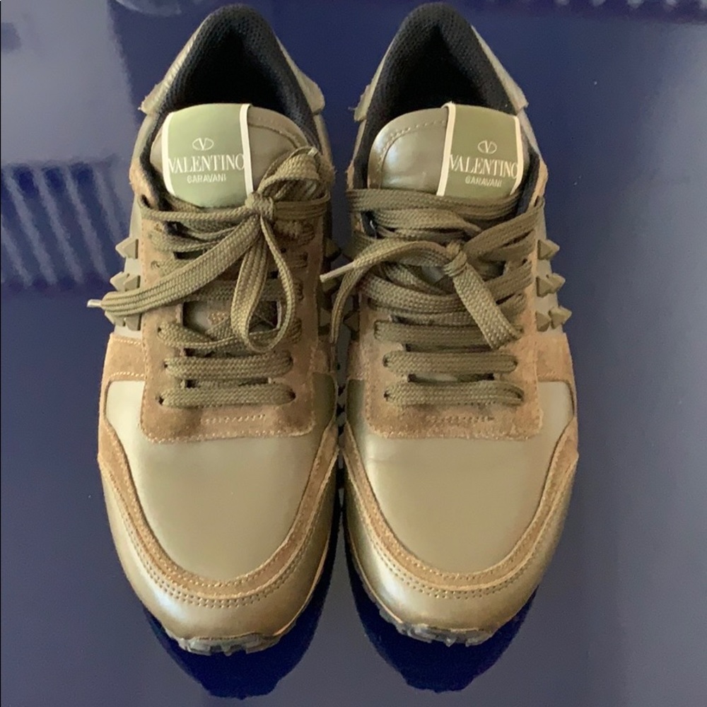 Valentino Rockstud Army Green Sneakers